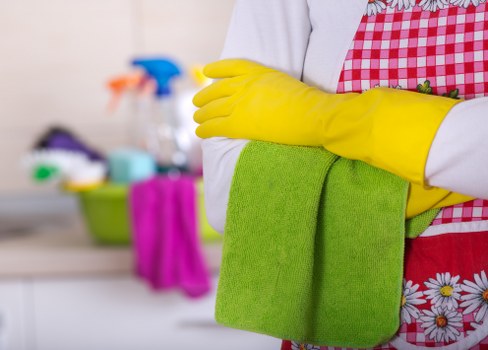 Cleaner working in a KT2 flat with practical access considerations